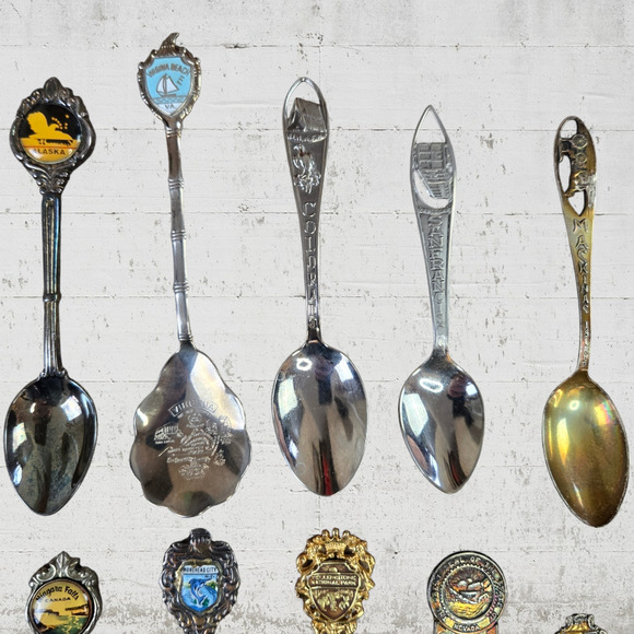 Antique United States Silver Alaska Nevada Tea Souvenir Spoons 10 Piece Lot - Picture 3 of 16